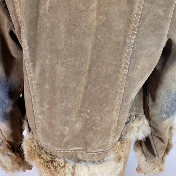 Marie Claire Jeans Tan/Blue Denim Jacket with Fur Cuffs Collar Trim size M - Picture 8 of 12